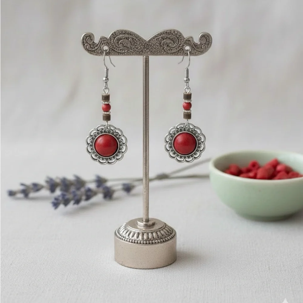 Desert Bliss Red and Silver Dangle Earrings